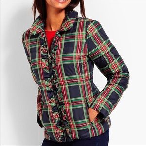 Talbots Tartan Plaid Ruffle Puffer Jacket